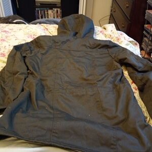 Zenana Outfitters Hooded Coat Women Size L Dark  Gray Faux Fur Lined